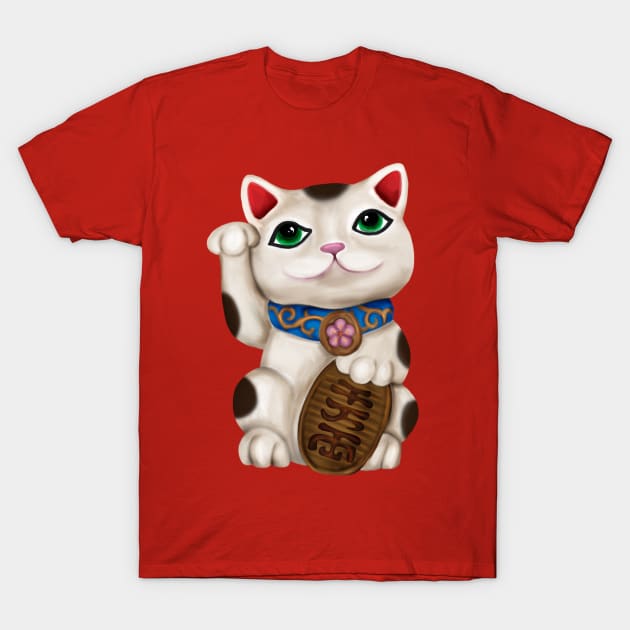 Cute Maneki-neko cat T-Shirt by Nartissima